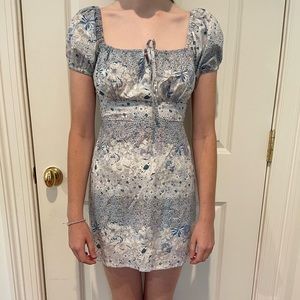 Blue floral dress with puff sleeves